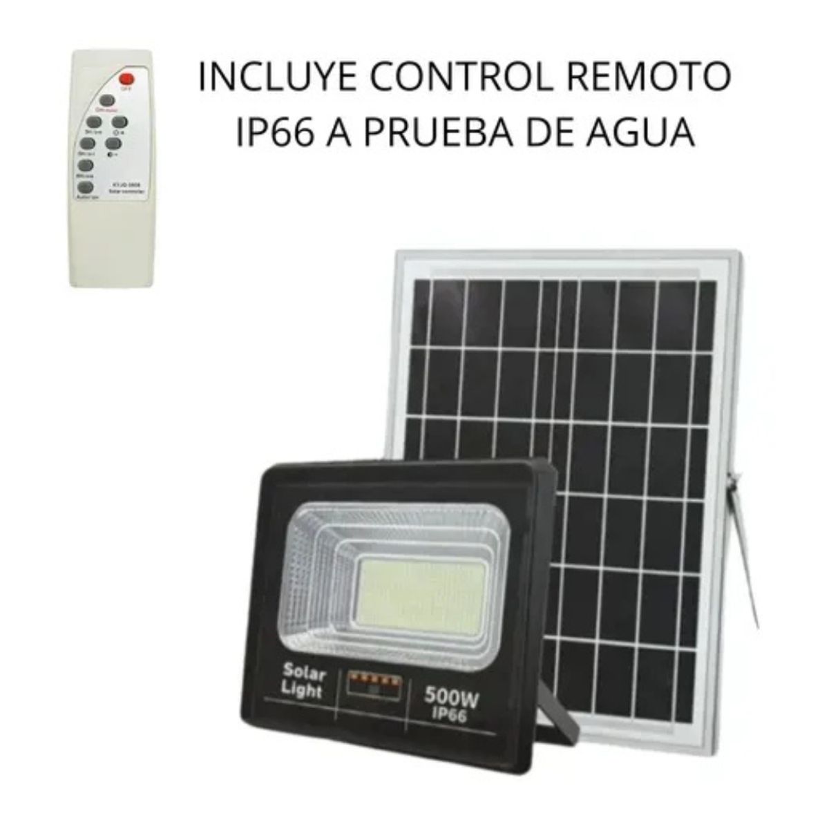 GENERICO - Foco Reflector 500w Exterior + Panel Solar + Control Remoto Negro Blanco Neutro