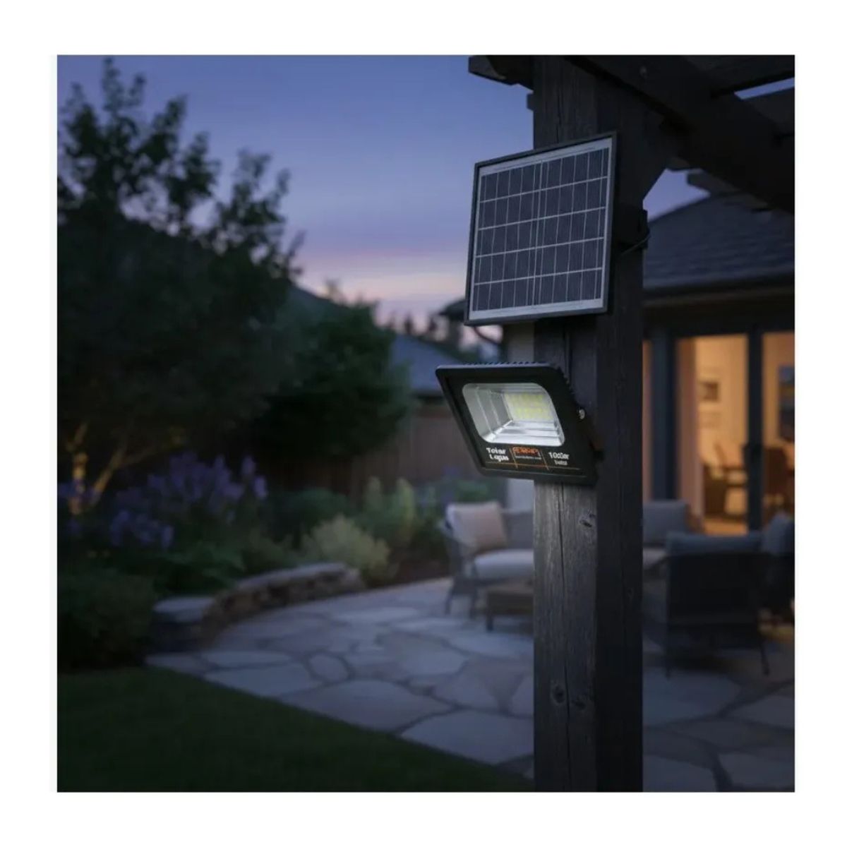 GENERICO - Foco Reflector 300w Exterior + Panel Solar + Control Remoto Negro