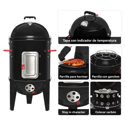 Imagen 2 del producto Parrilla a Carbón 3 en 1 Ahumador con 2 Parrillas de Cocción Diámetro 43,5 cm.
