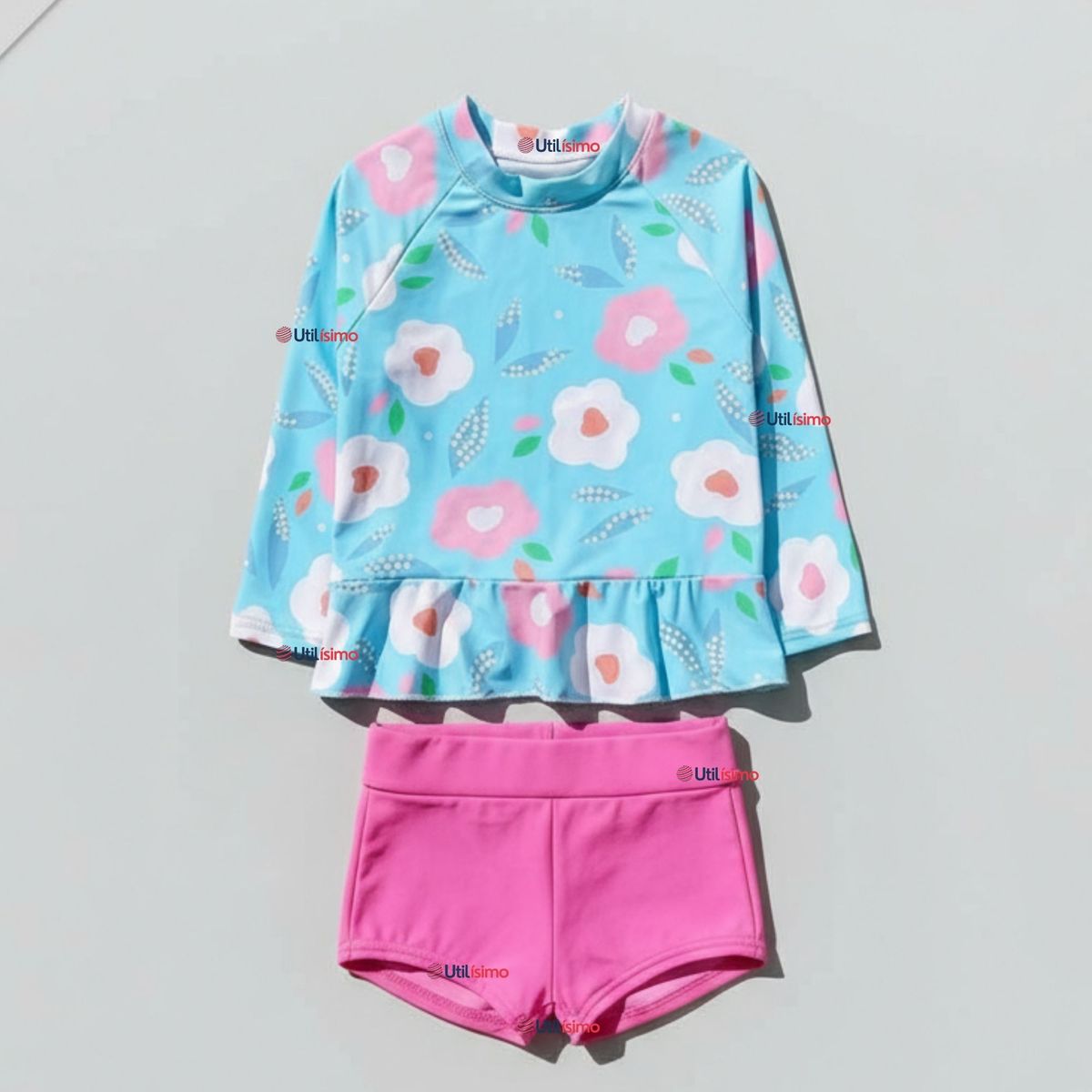 JUMP KIDS - Traje De Baño Polera Manga Larga y Pantalón Corto 2 Piezas Niña de 2 a 7 años Flowers