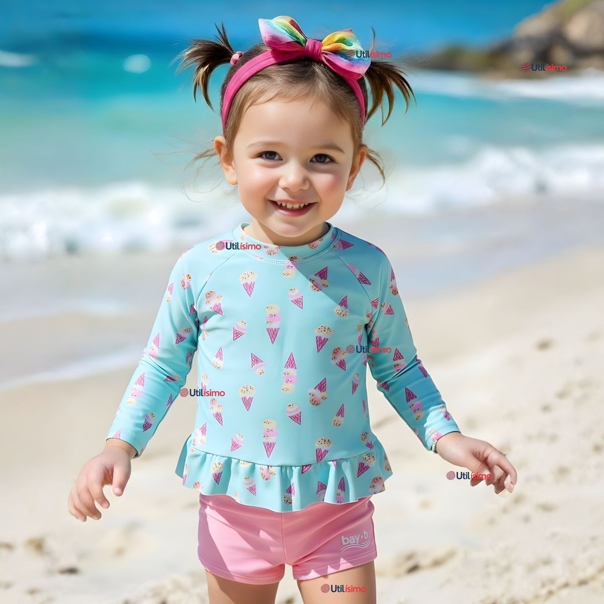 JUMP KIDS - Traje De Baño Manga Larga y Pantalón Corto 2 Piezas Niña de 2 a 7 años Sweet Ice Creams