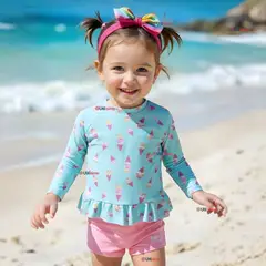 JUMP KIDS - Traje De Baño Manga Larga y Pantalón Corto 2 Piezas Niña de 2 a 7 años Sweet Ice Creams