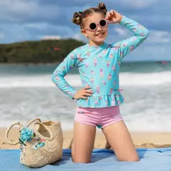 JUMP KIDS - Traje De Baño Manga Larga y Pantalón Corto 2 Piezas Niña de 2 a 7 años Sweet Ice Creams