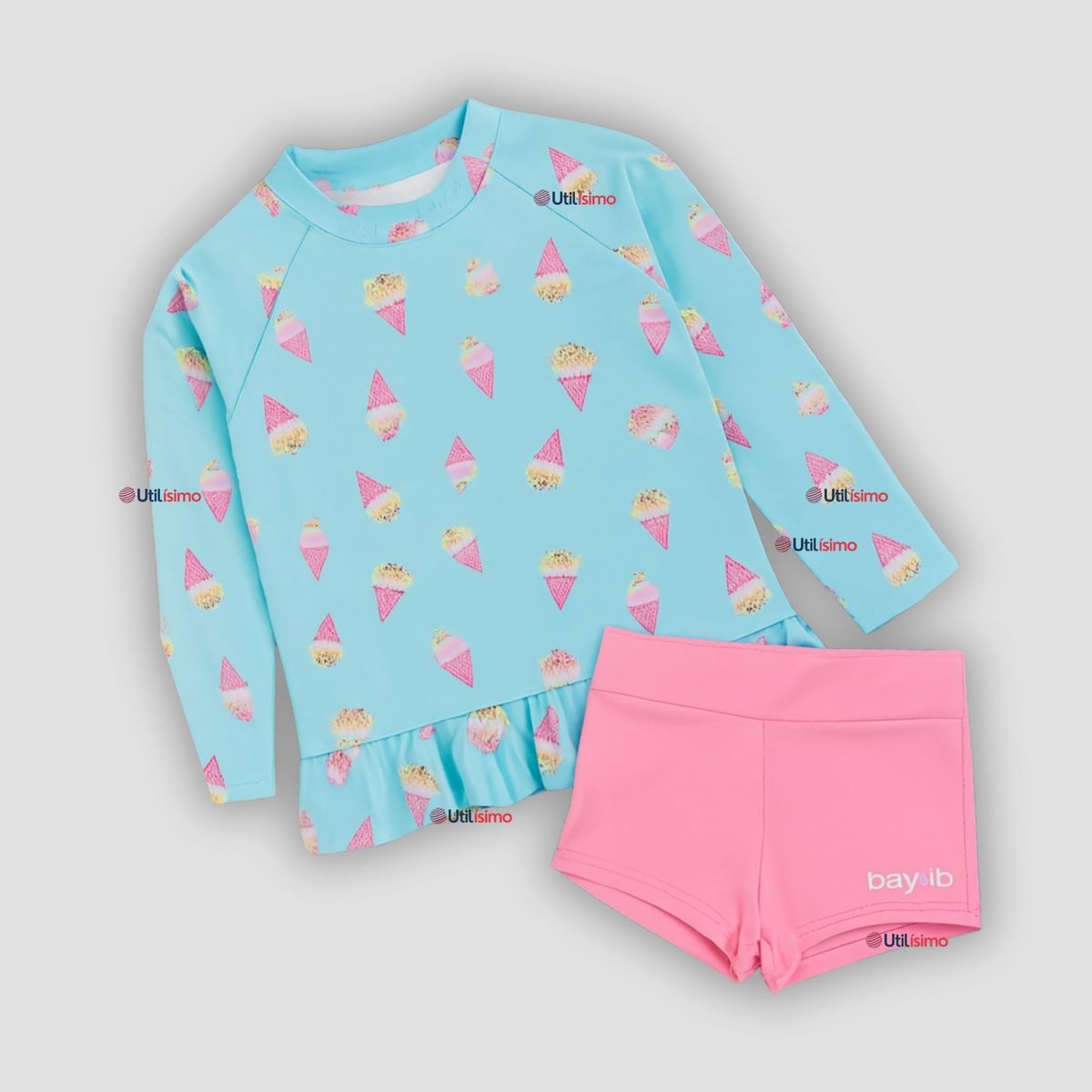 JUMP KIDS - Traje De Baño Manga Larga y Pantalón Corto 2 Piezas Niña de 2 a 7 años Sweet Ice Creams