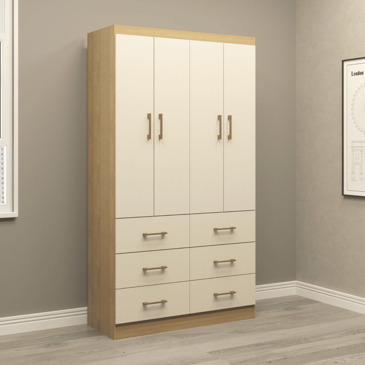 EXIT - Clóset 4 Puertas 6 Cajones 100x182x40 cm Beige