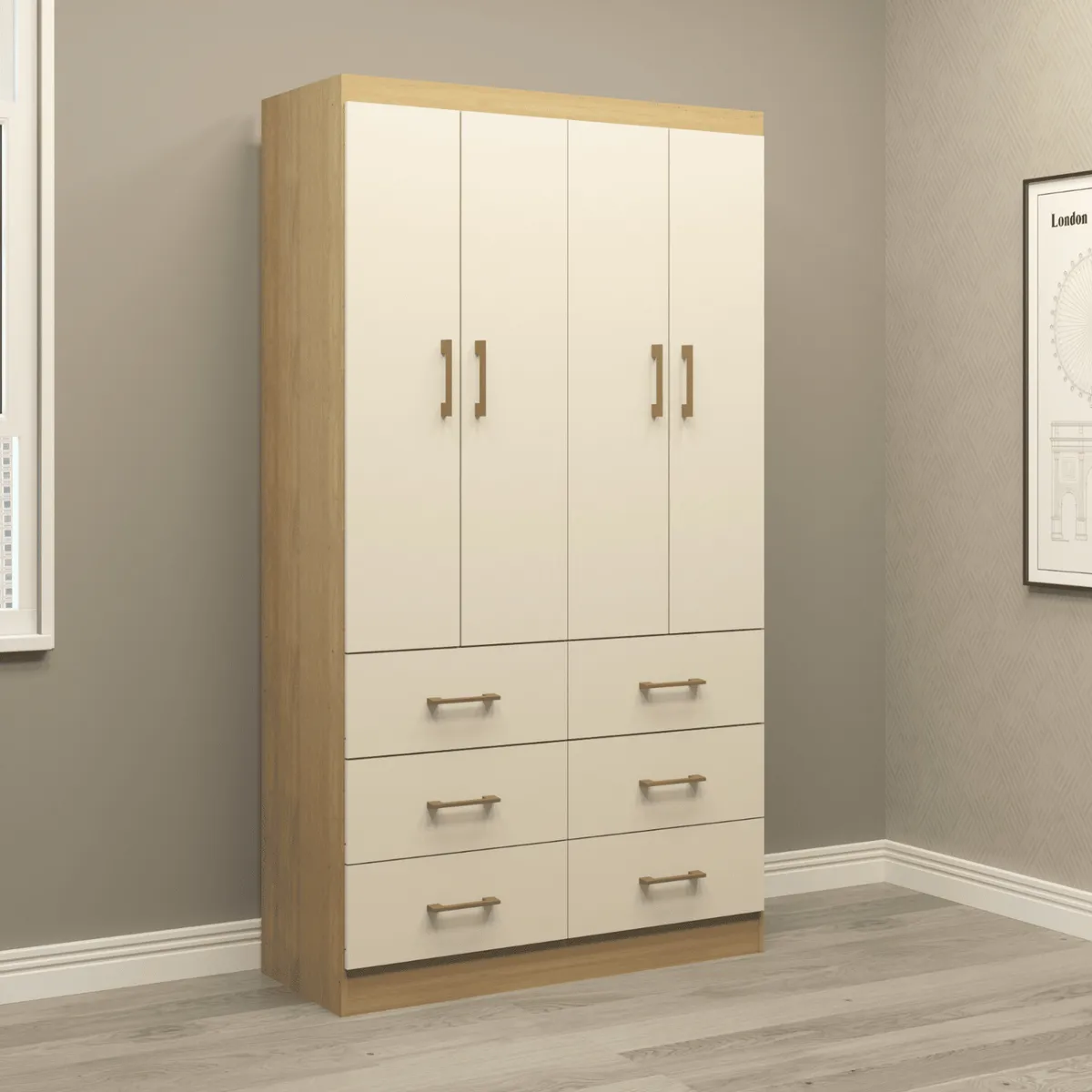 EXIT - Clóset 4 Puertas 6 Cajones 100x182x40 cm Beige
