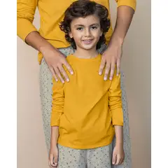 LEO - Camiseta manga básica larga cuello redondo para niño IP129 Mostaza