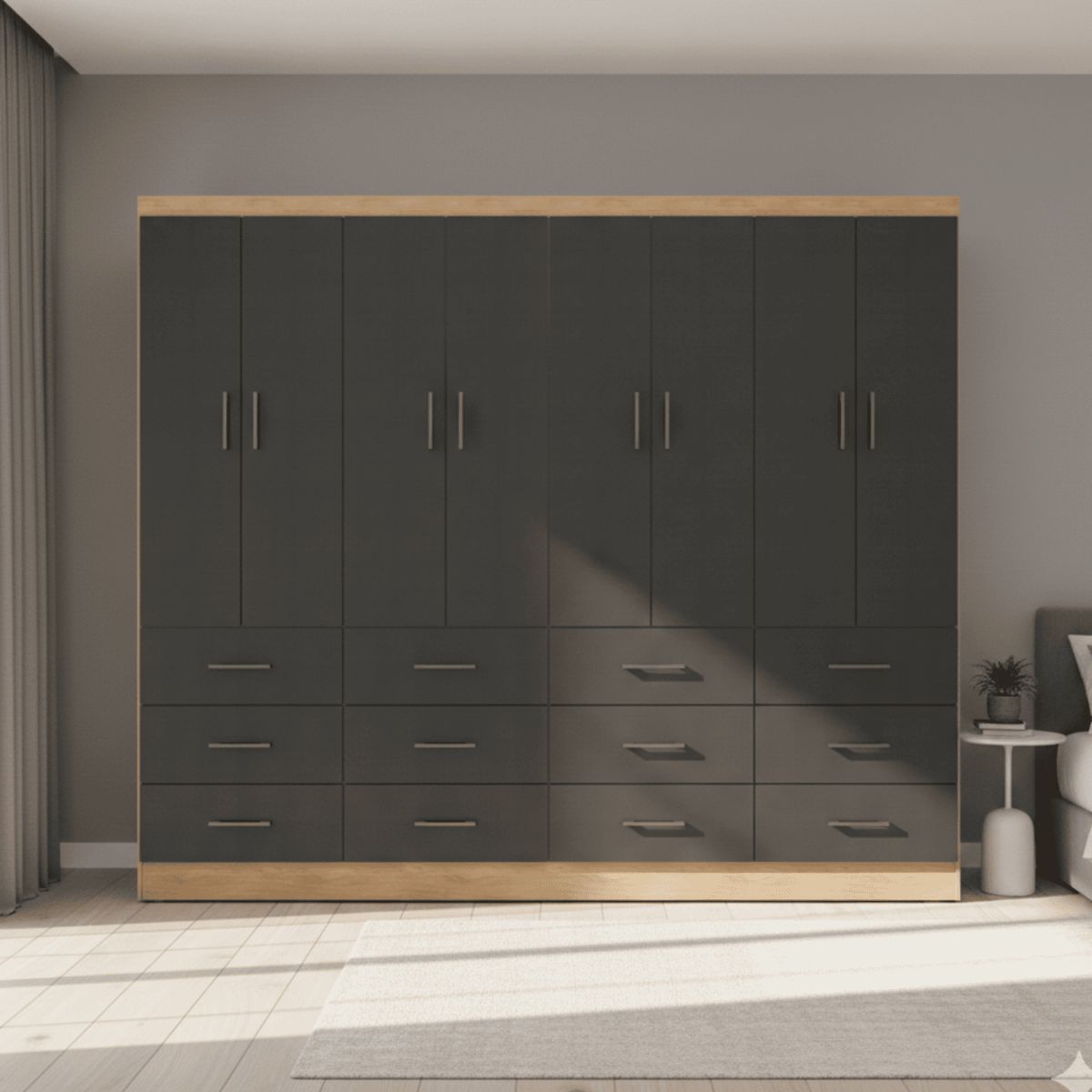 EXIT - Clóset 8 Puertas 12 Cajones 200x180x40 cm Negro