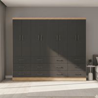 Clóset 8 Puertas 12 Cajones 200x180x40 cm Negro