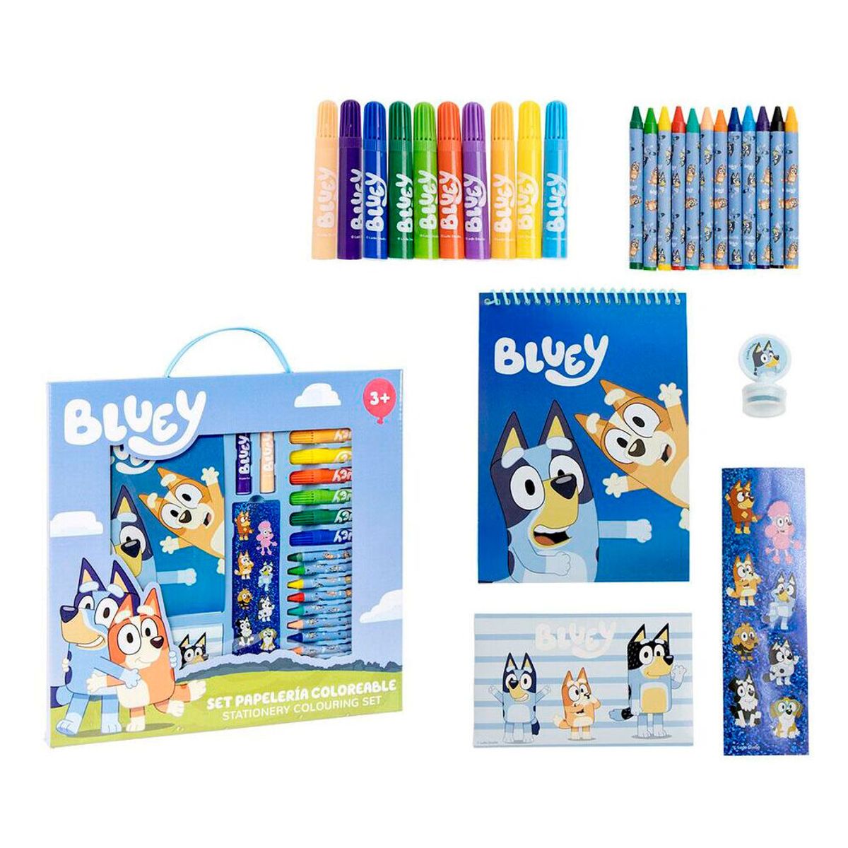 BLUEY - Set de Papelería Coloreable Bluey ¡Aventuras Creativas