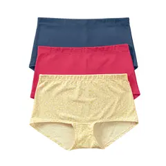 LEONISA - Pack x 3 bóxers cortos con algodón elástico 12634X3 Fondo Amarillo Estampado / Coral / Azul