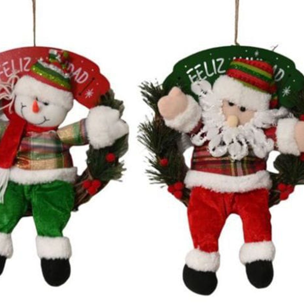 GENERICO - Pack de Adornos Navideños Muñeco de Nieve y Papá Noel ambos montados sobre una Guirnalda