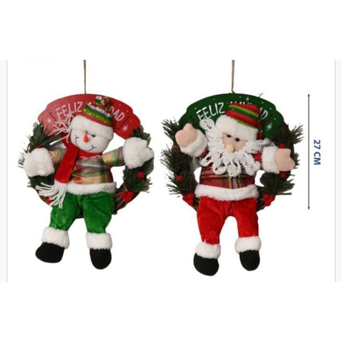 GENERICO - Pack de Adornos Navideños Muñeco de Nieve y Papá Noel ambos montados sobre una Guirnalda