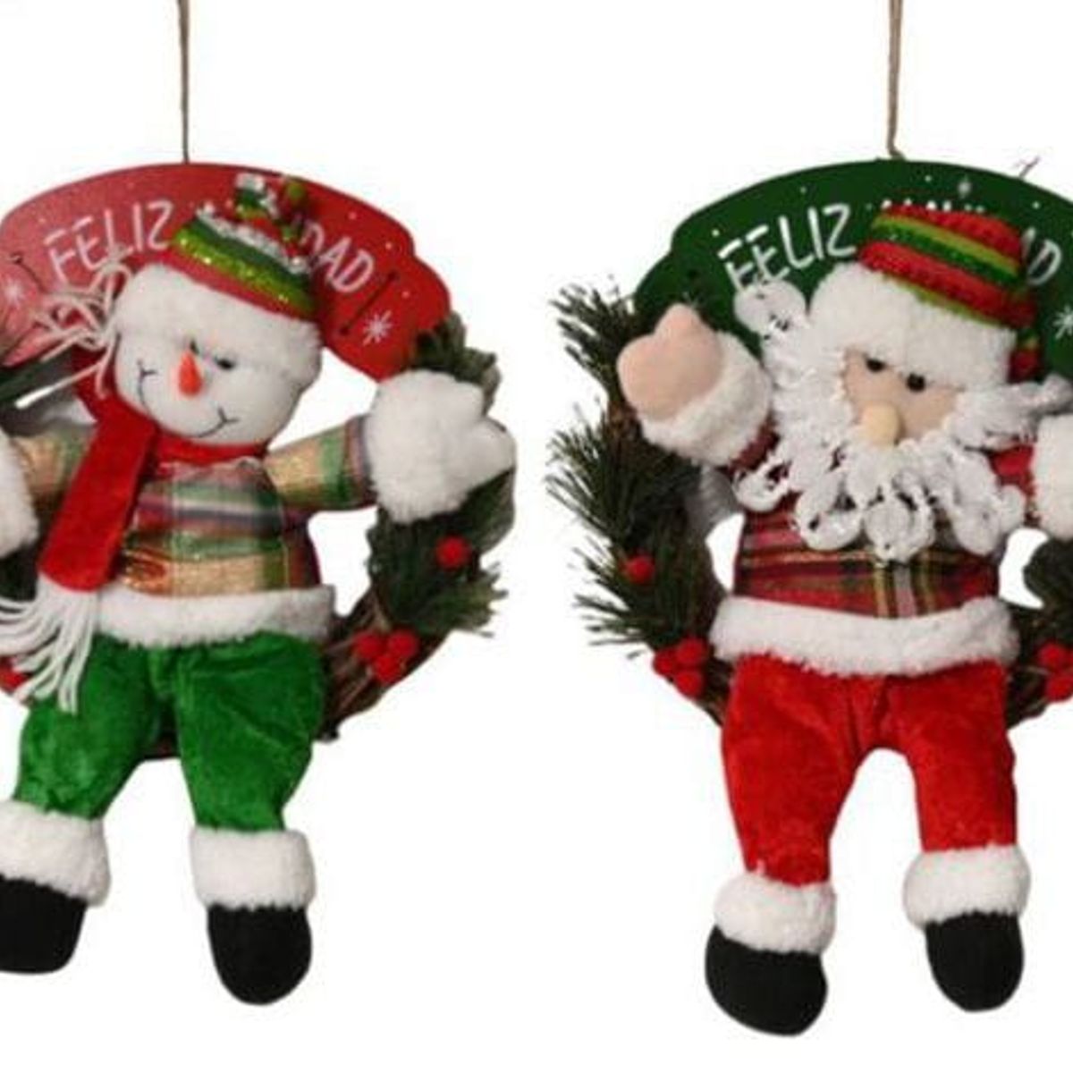GENERICO - Pack de Adornos Navideños Muñeco de Nieve y Papá Noel ambos montados sobre una Guirnalda