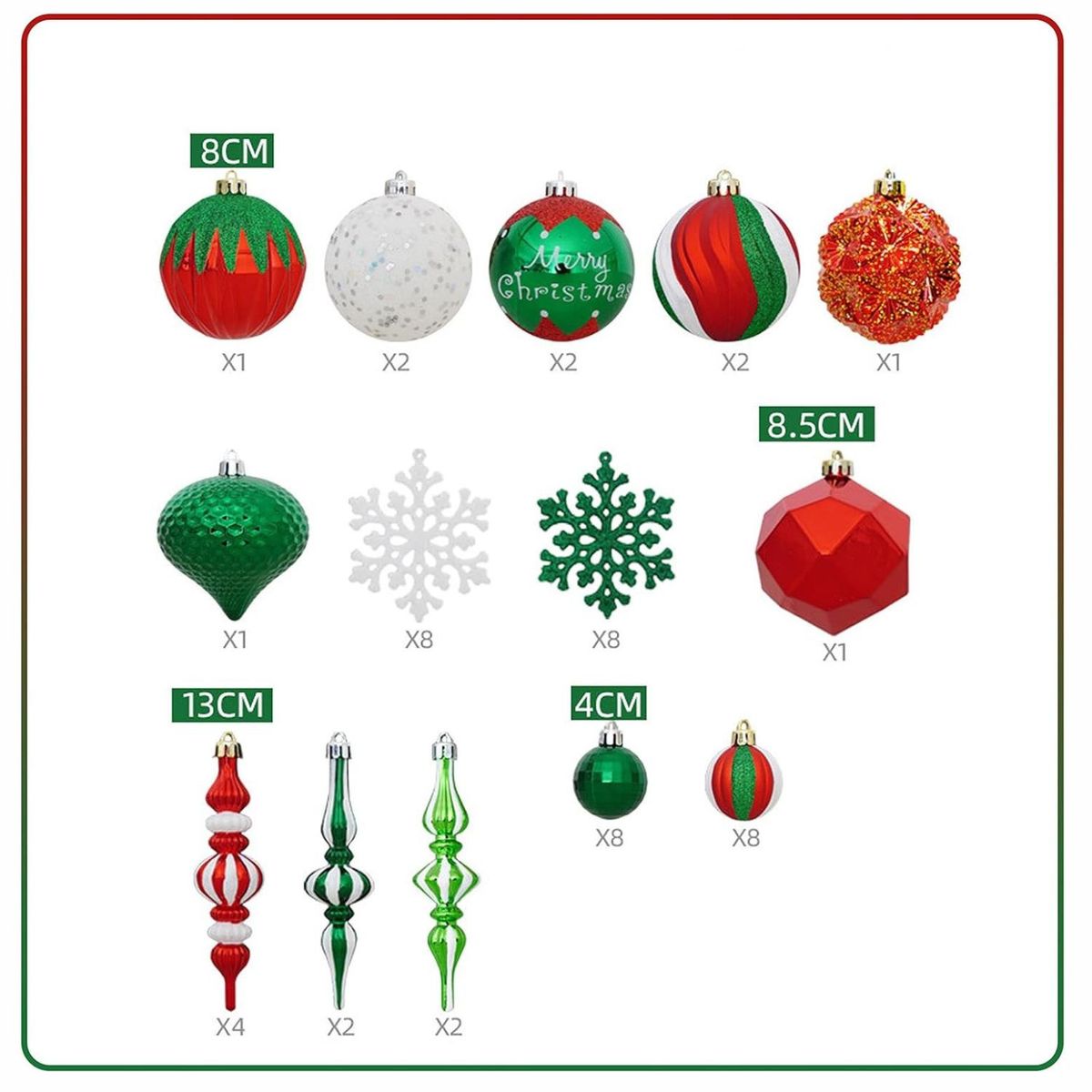 SOHOGAR - Set 50 adornos navideños rojo/verde