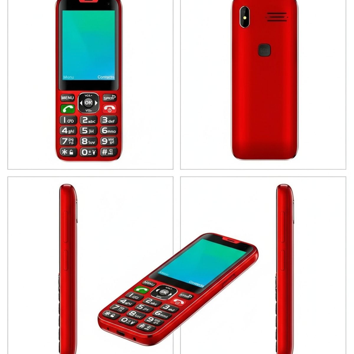 TECNOLAB - Teléfono Senior 4G - Teclas Grandes Botón SOS Linterna Rojo