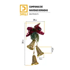 GENERICO - Campanas Navideñas Doradas Adornos Decorativos en PVC Brillante para Árbol o Puertas