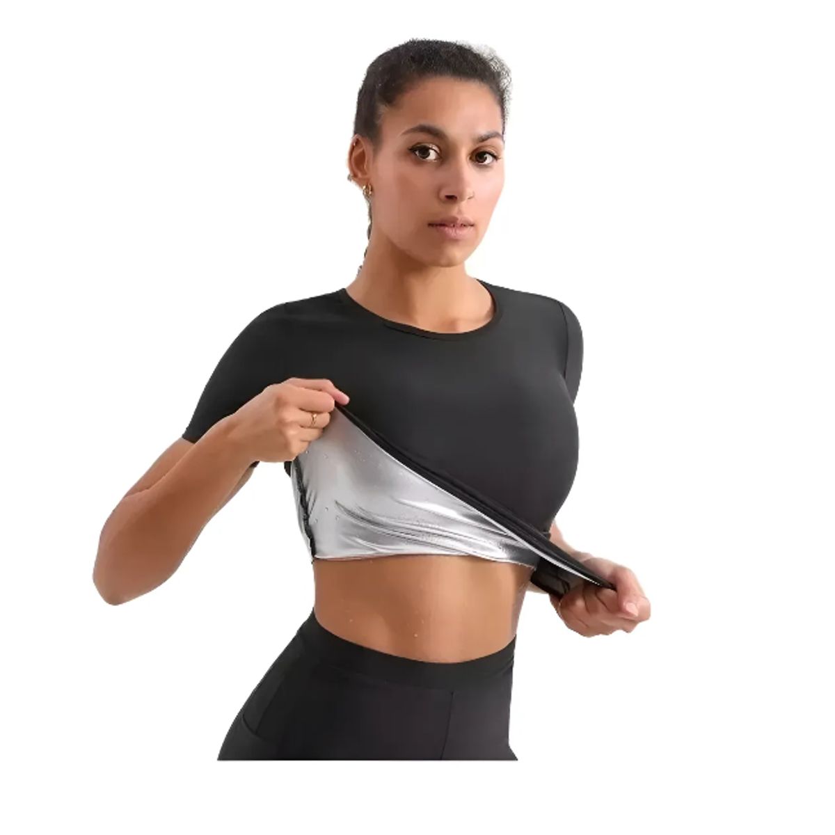 GENERICO - Polera Con Mangas Efecto Sauna Látex Por Dentro Térmica Faja Color Negro Talla Lxl