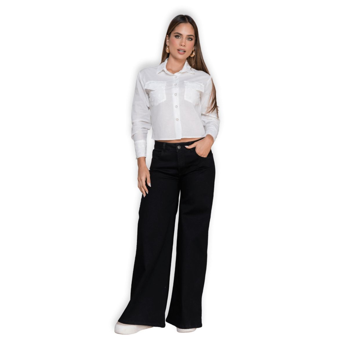 TRUCCOS JEANS - Jeans Palazzo Negro Mujer Tiro Alto  Colombiano - T22077134