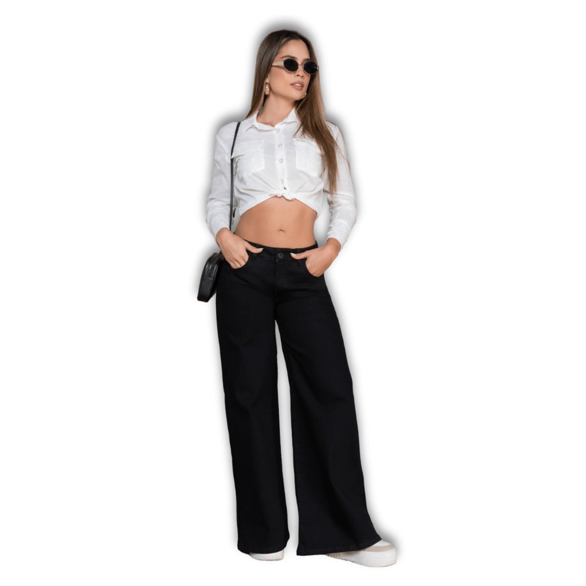 TRUCCOS JEANS - Jeans Palazzo Negro Mujer Tiro Alto  Colombiano - T22077134