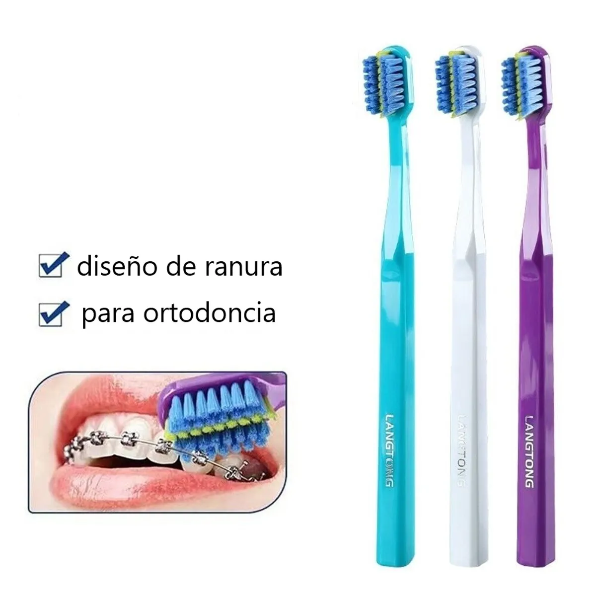 CASTLETEC - Pack 3 cepillos de dientes para ortodoncia Langton