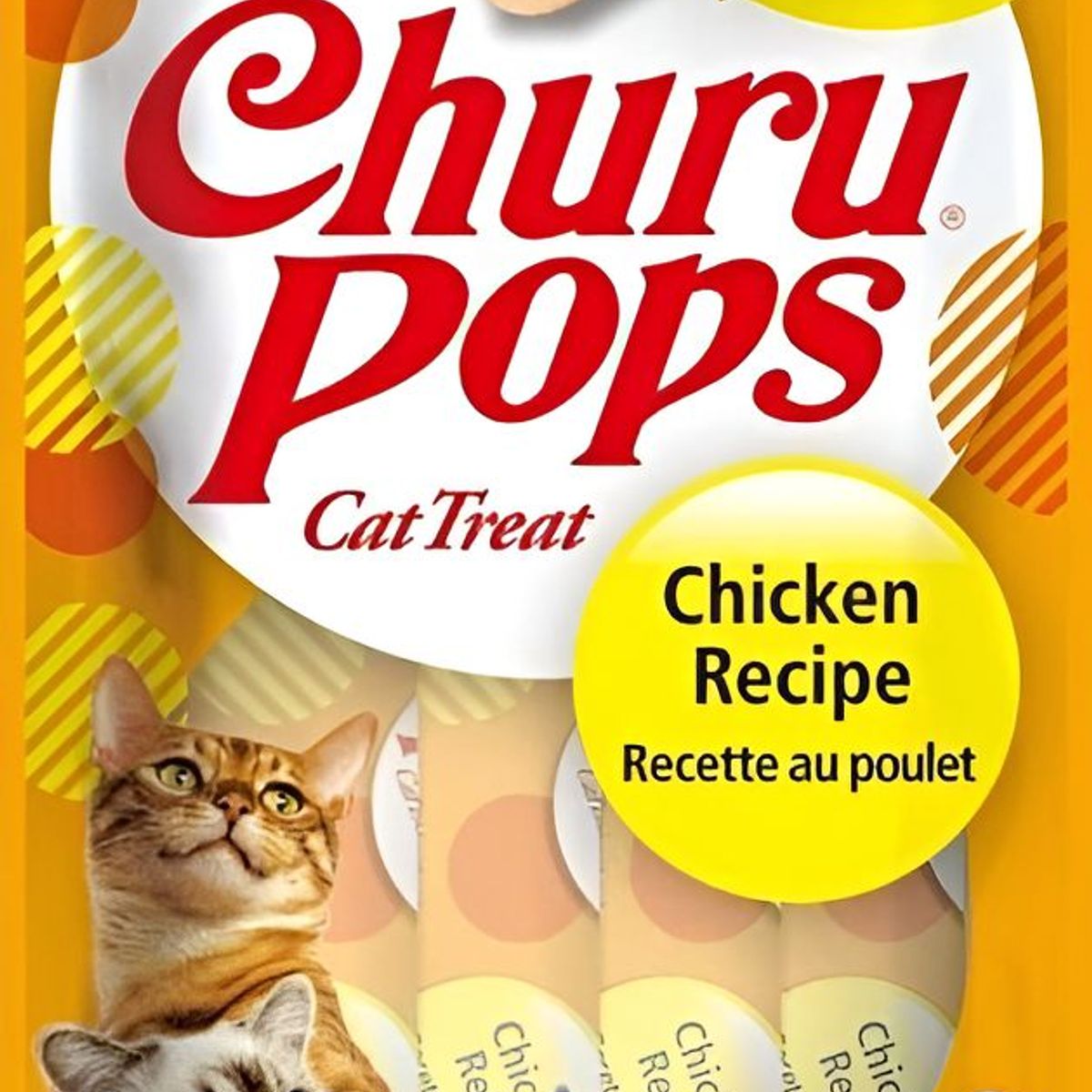 INABA - Snack Para Mascotas Gatos Churu Pops Premio 15g X4 Tubos 60g - Amarillo