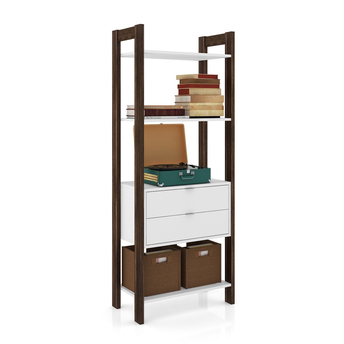 TECNOMOBILI - Estante 2 cajones Blanco / Nogal