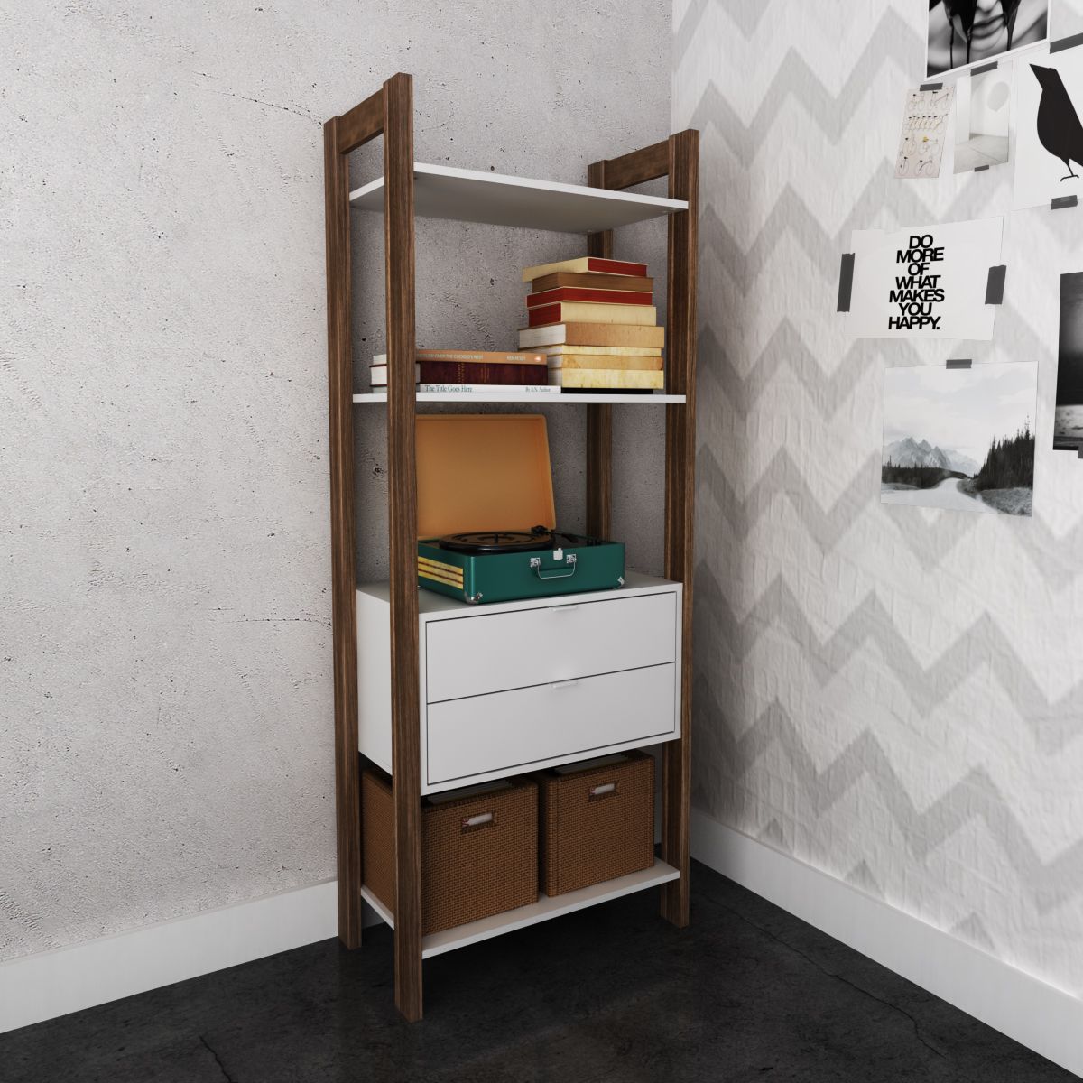 TECNOMOBILI - Estante 2 cajones Blanco / Nogal