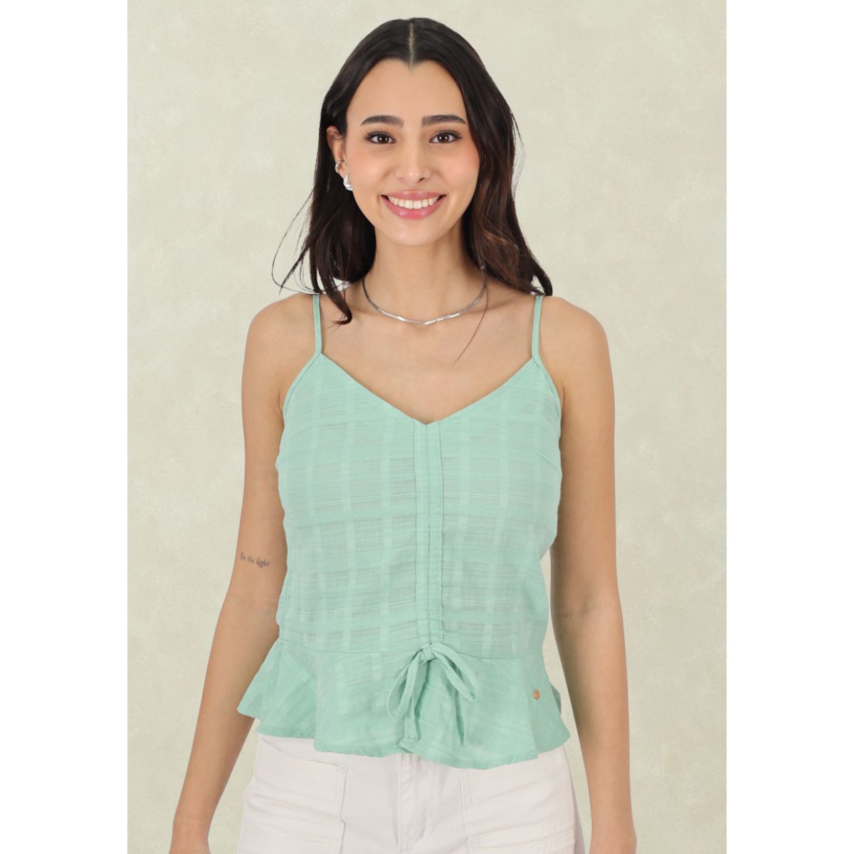 TENTATION - Top Lino Ajustable Verde Tentation