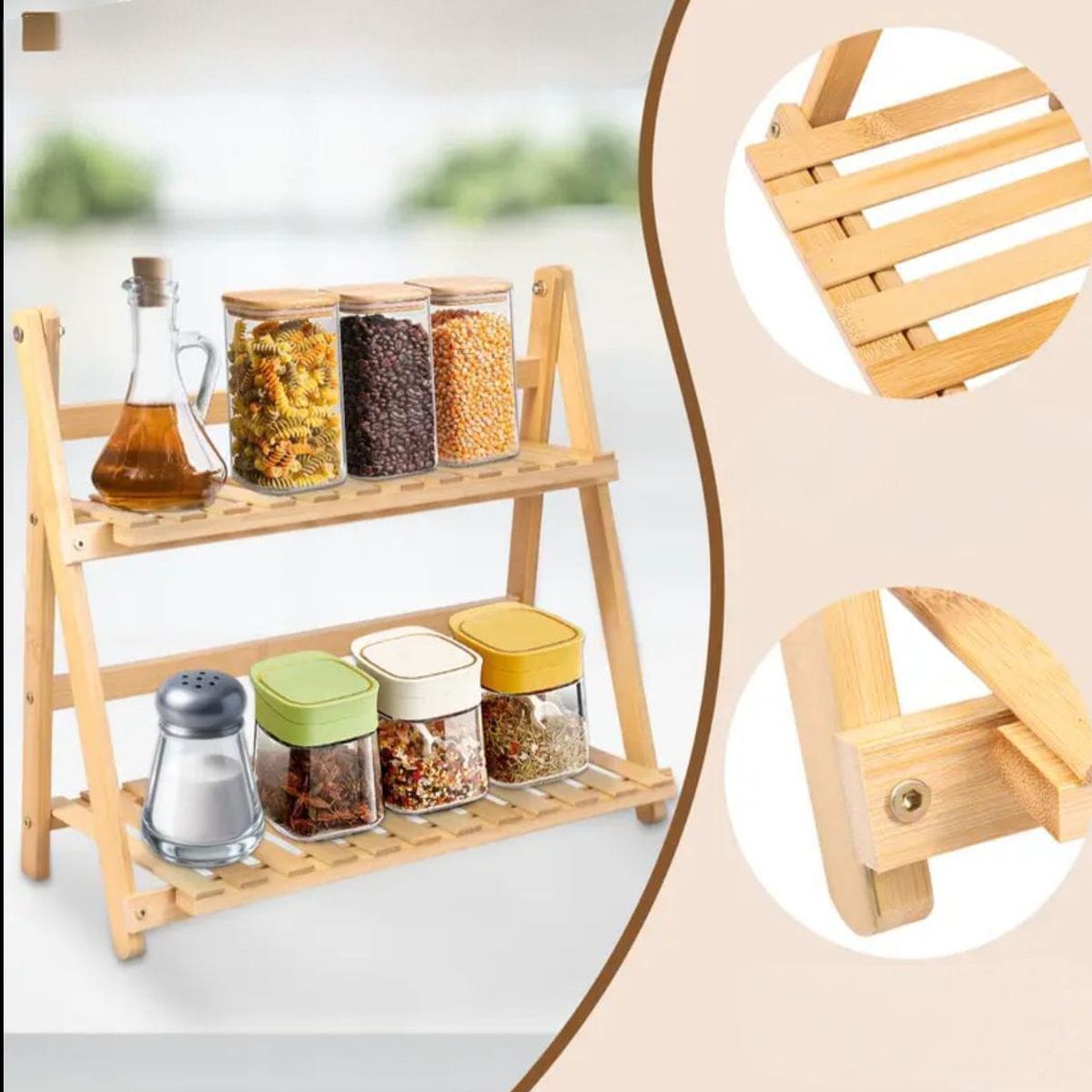HOMEY - ESTANTERIA DE BAMBU MULTIFUNCIONAL, LIBRERO, ORGANIZADOR 2 NIVELES