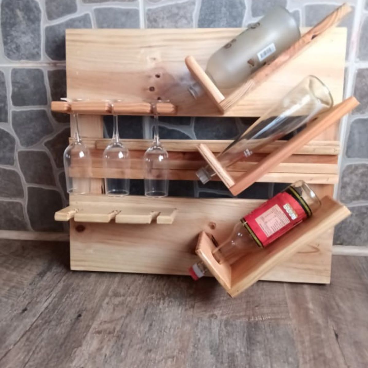 GENERICO - Portabotellas Mural de Madera Maciza 60x55 cm