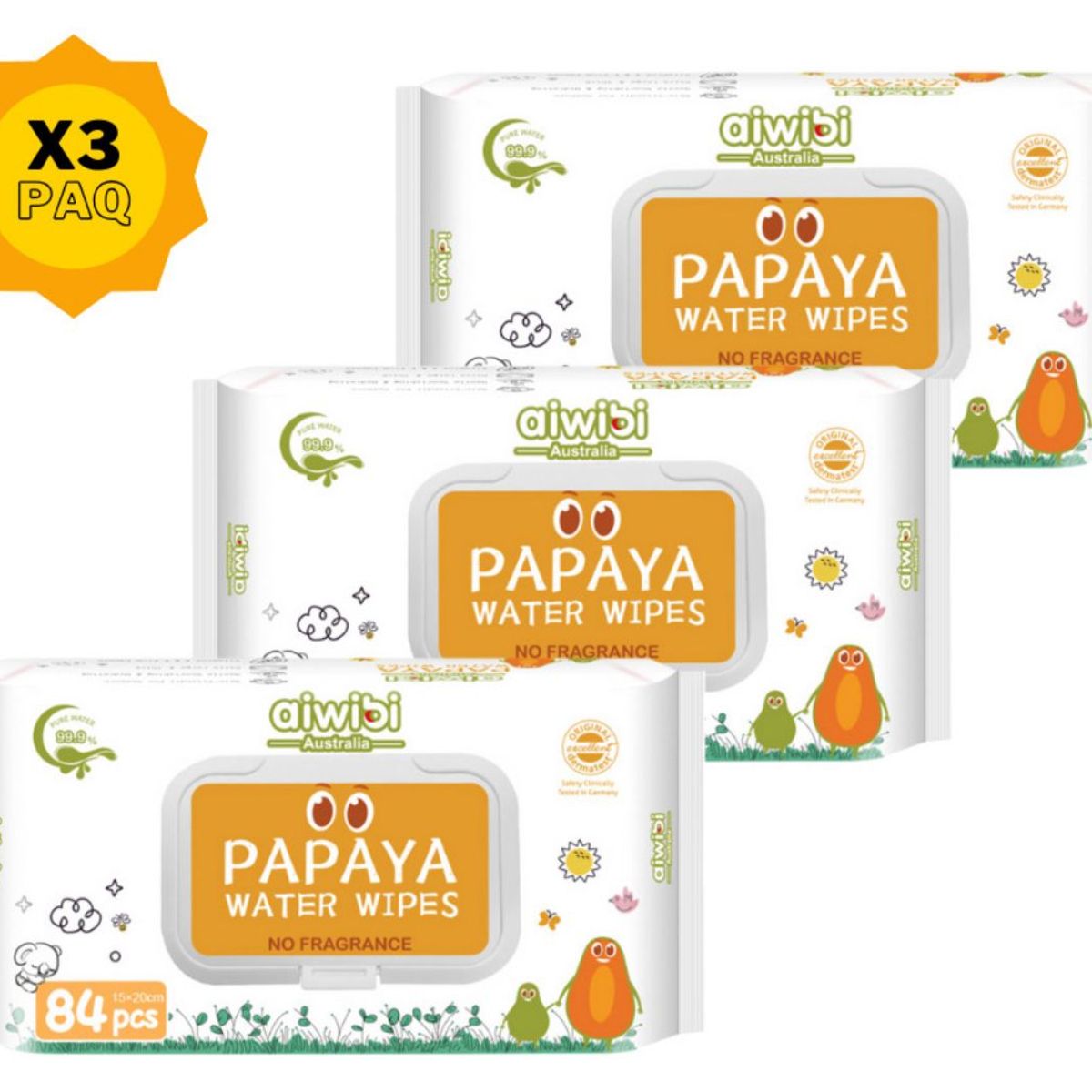 GENERICO - Toallas Húmedas Aiwibi Papaya Pack 3 X 84 Und