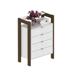 TECNOMOBILI - Mueble Cajonera 4 cajones Blanco /Nogal