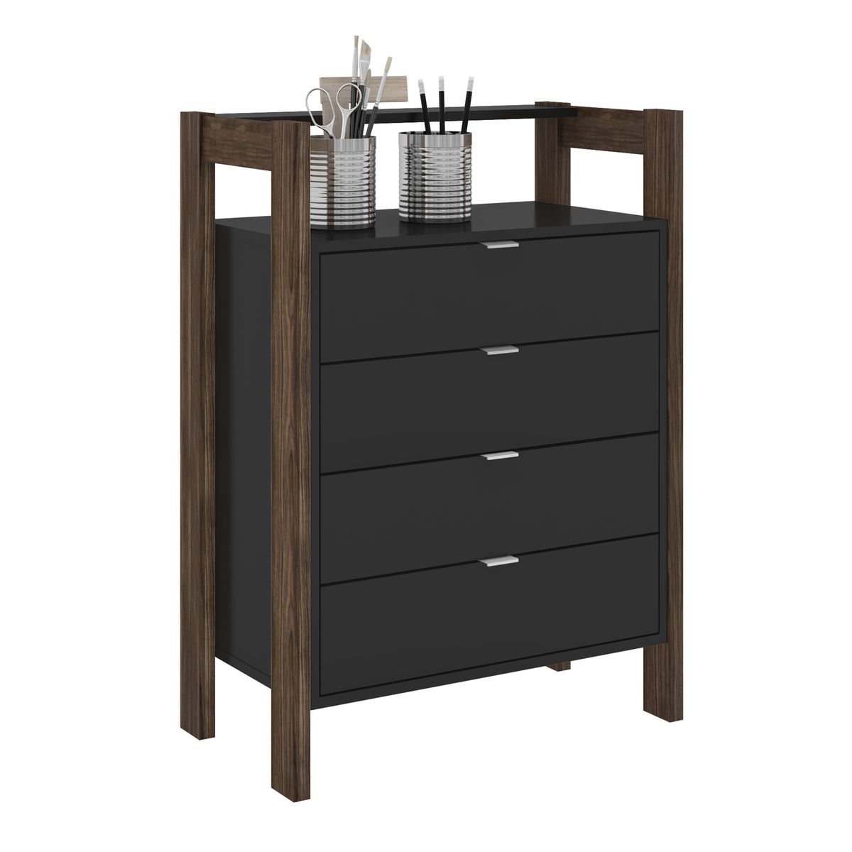 TECNOMOBILI - Mueble Cajonera 4 cajones Negro /Nogal