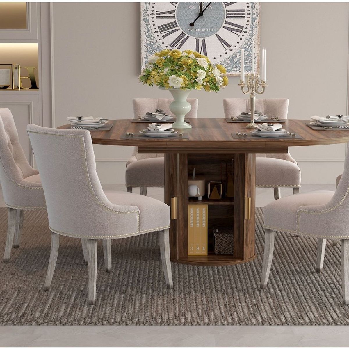 HOMER DESIGN - Mesa Comedor France Extendible 110-150cm Con Almacenamiento