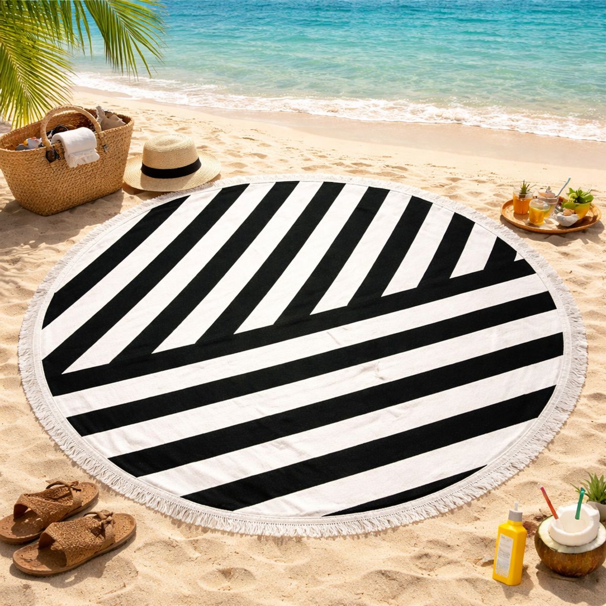 ZAHR - Toalla Redonda Stripes B Y N