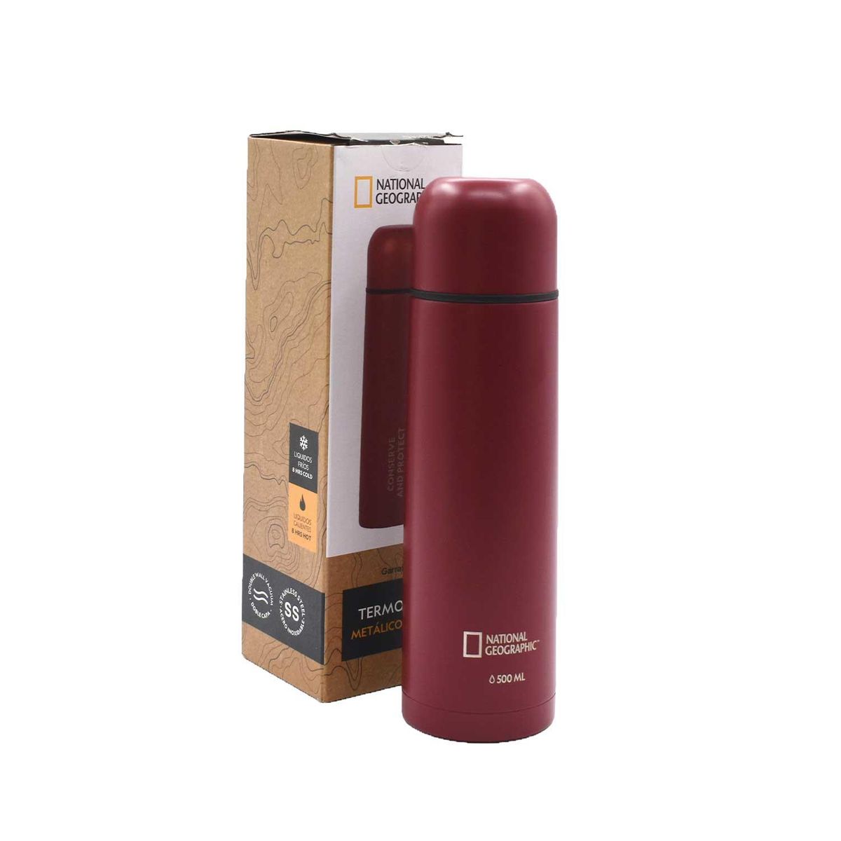 NATIONAL GEOGRAPHIC - Termo Bala Metálico Rojo 500ml National Geographic