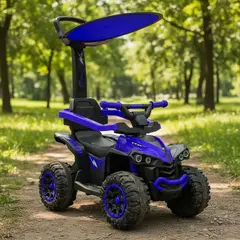 BEBESIT - Cuatrimoto a batería con barra de empuje Push Niño Azul