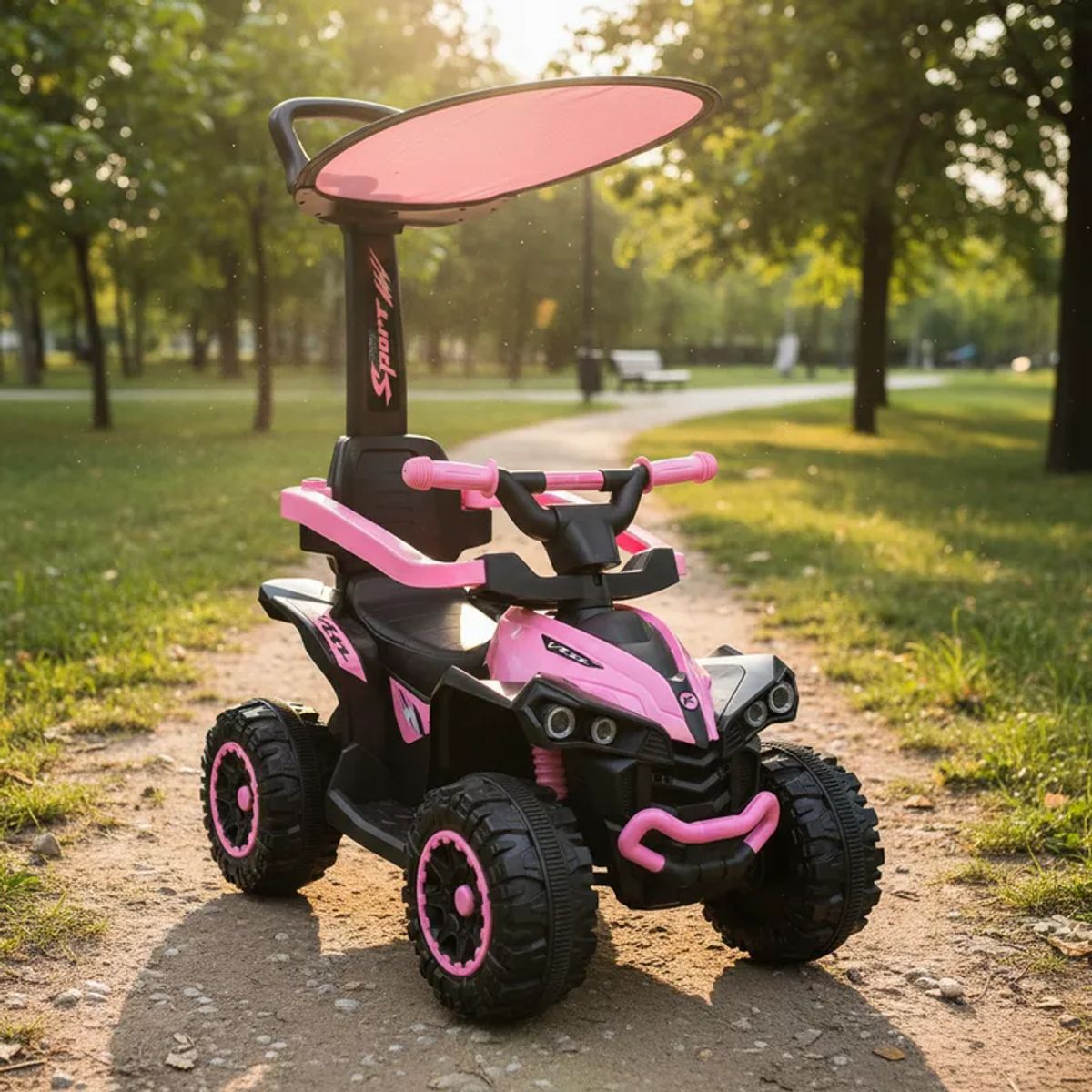 BEBESIT - Cuatrimoto a batería con barra de empuje Push Niña Rosa