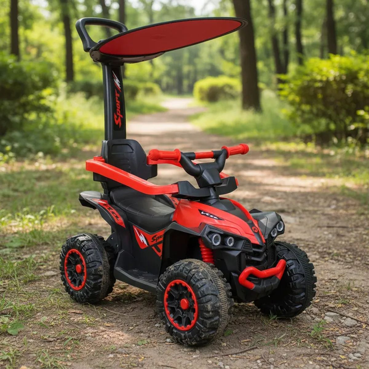 BEBESIT - Cuatrimoto a batería con barra de empuje Push Niña Niño Infantil Rojo