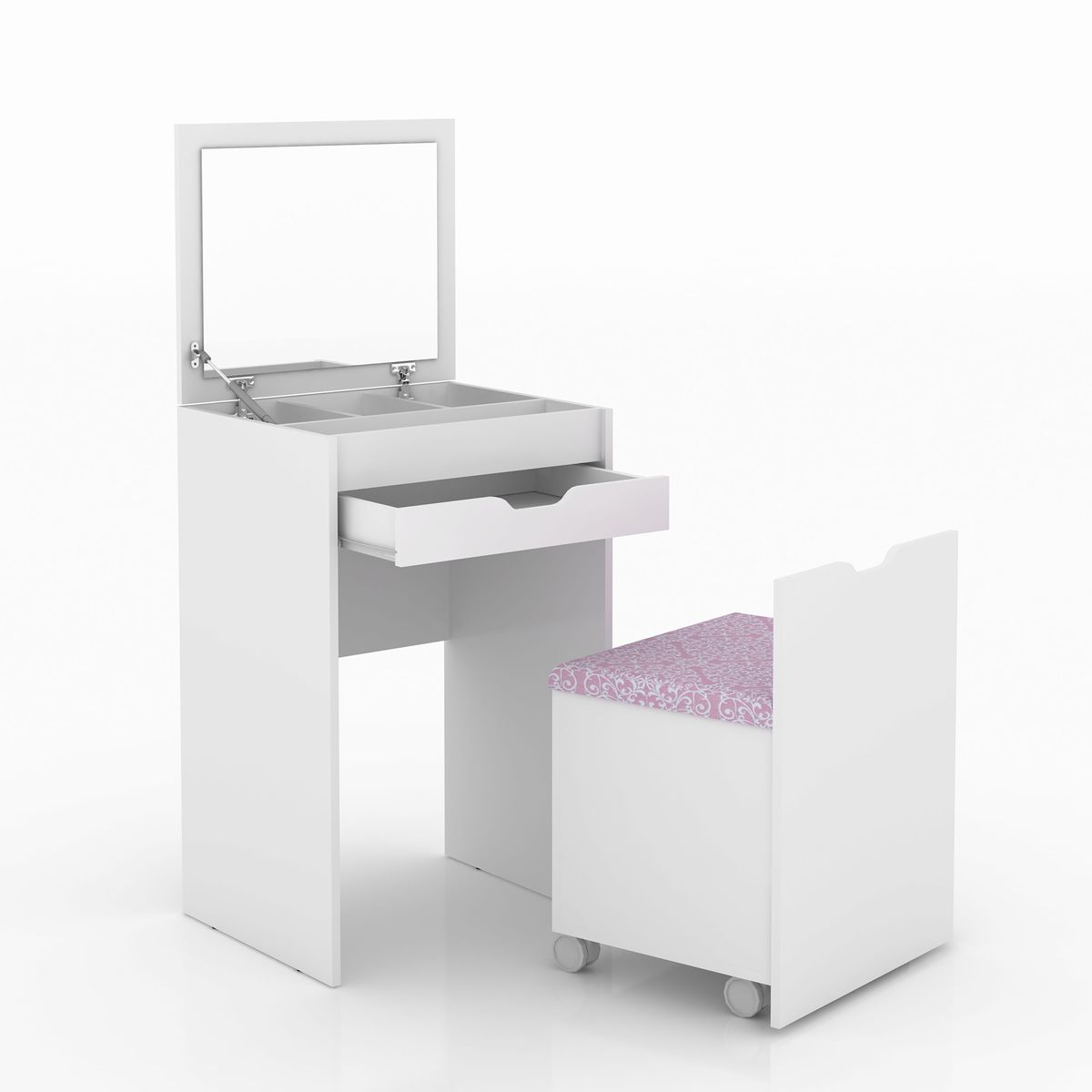 TECNOMOBILI - Tocador Multiuso 1 Cajón con Espejo + Pouf