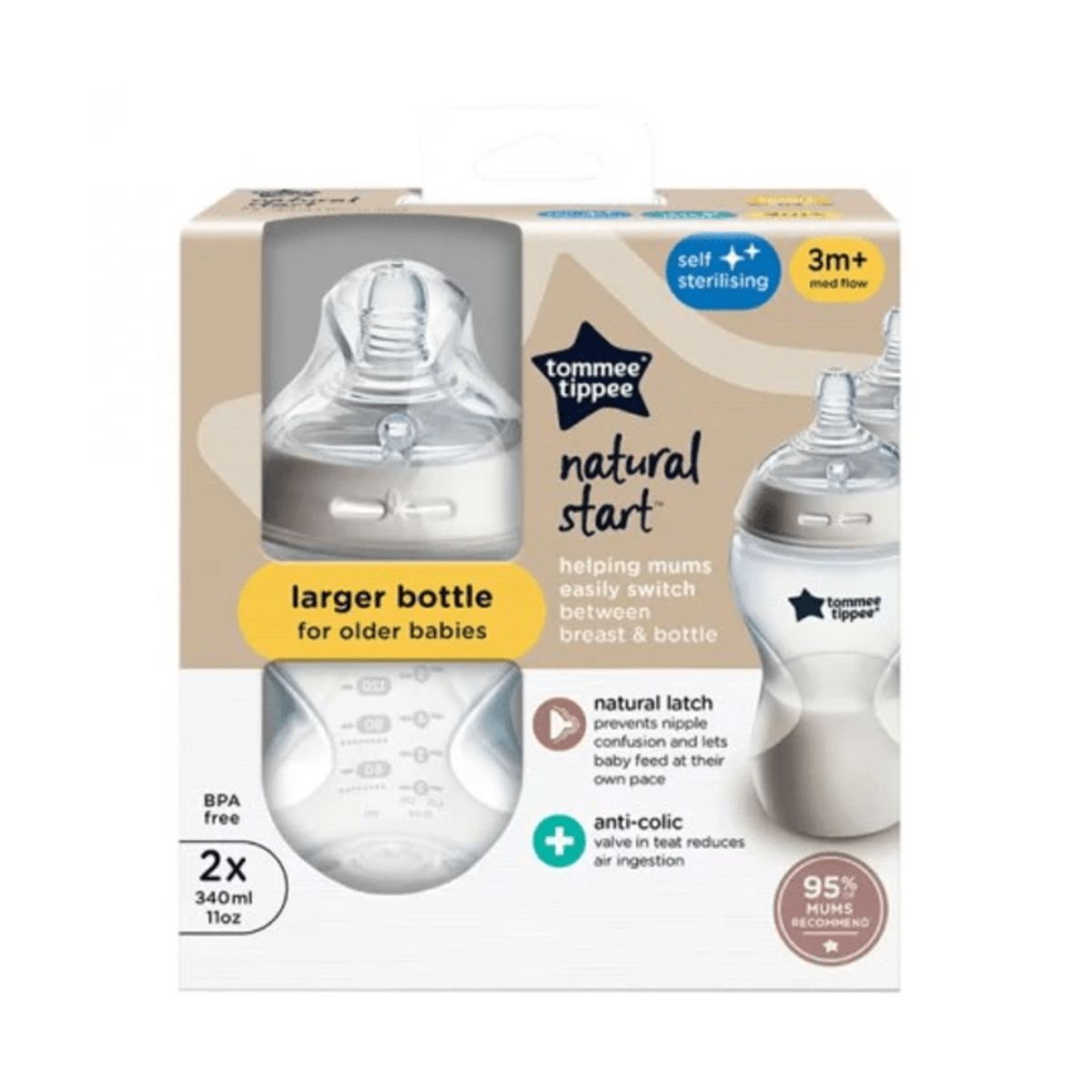 TOMMEE TIPPEE - SET 2 MAMADERAS 340ML NATURAL START 3M+