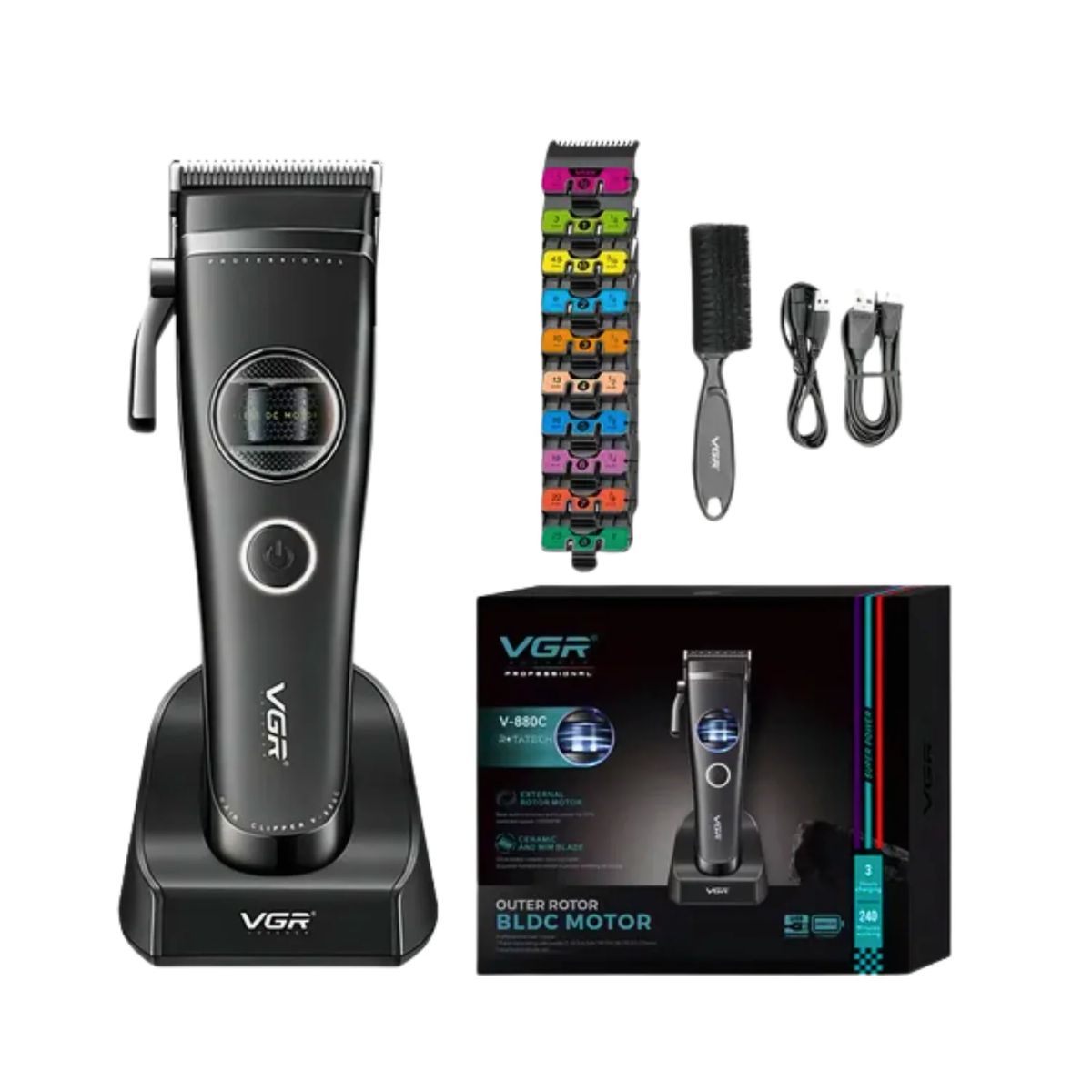 VGR VOYAGER - Máquina Cortar Pelo VGR880C Cerámica Motor Rotatech Negro