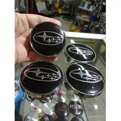 GENERICO - X4 Tapas centro de llantas de auto tunning SUBARU NEGRO CON PLATA 56MM