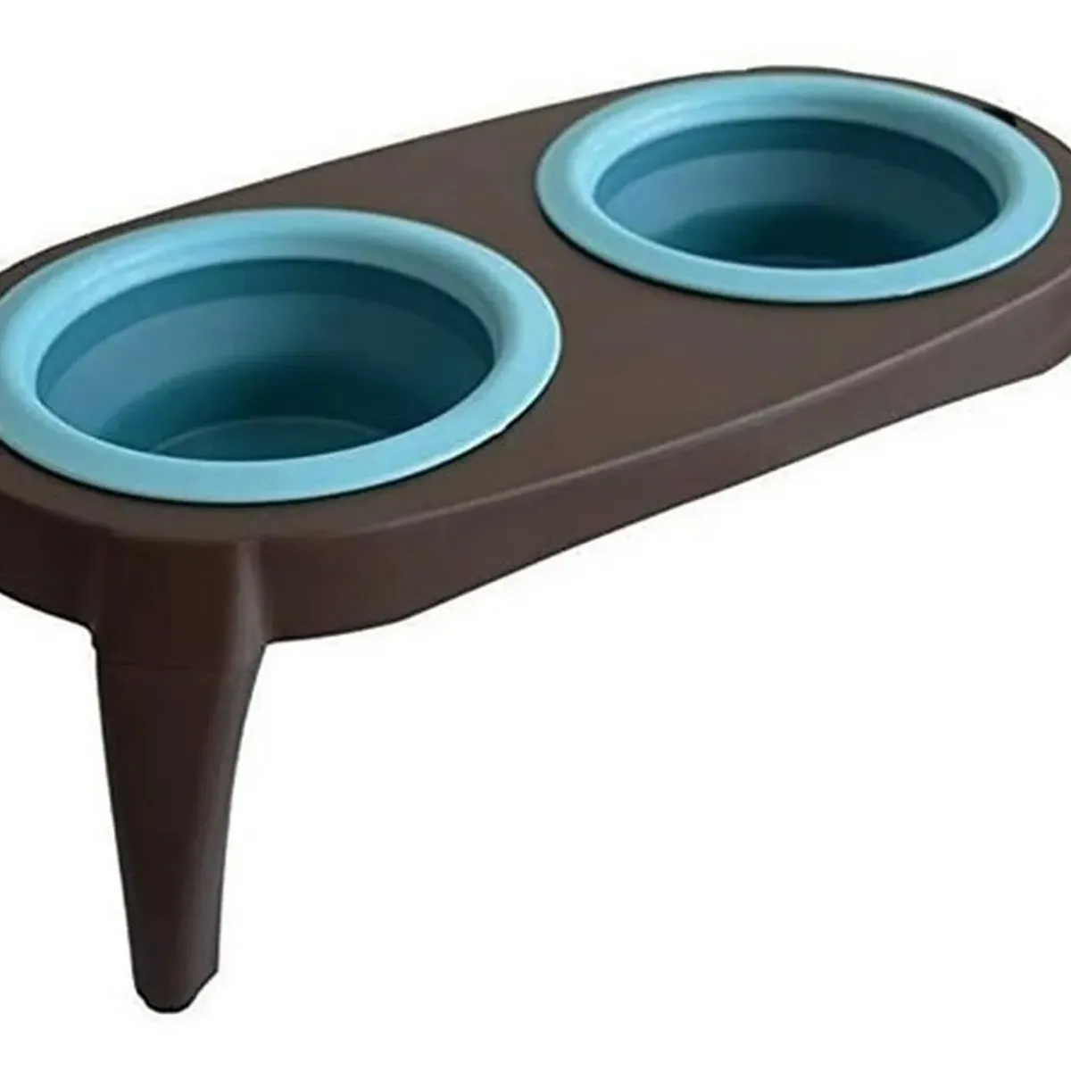 GENERICO - Plato Doble Mascota Plástico Y Silicona Para Perro Y Gato - Turquesa