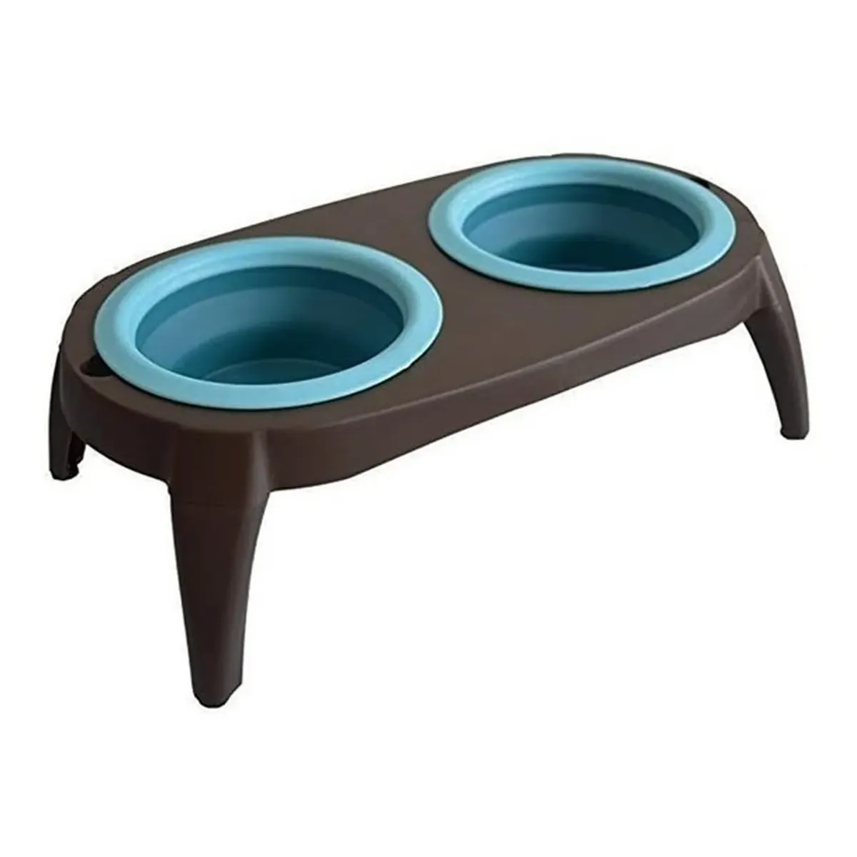 GENERICO - Plato Doble Mascota Plástico Y Silicona Para Perro Y Gato - Turquesa