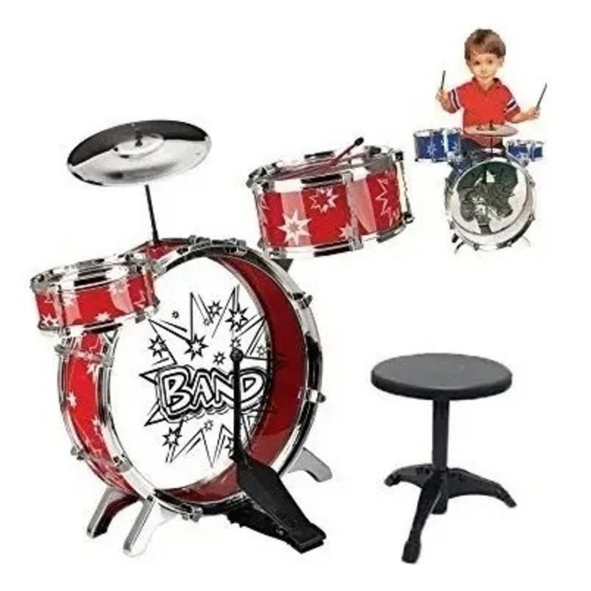 GENERICO - PACK X 3 BATERIA DE JUGUETE PARA NIÑOS BIG BAND ROJO