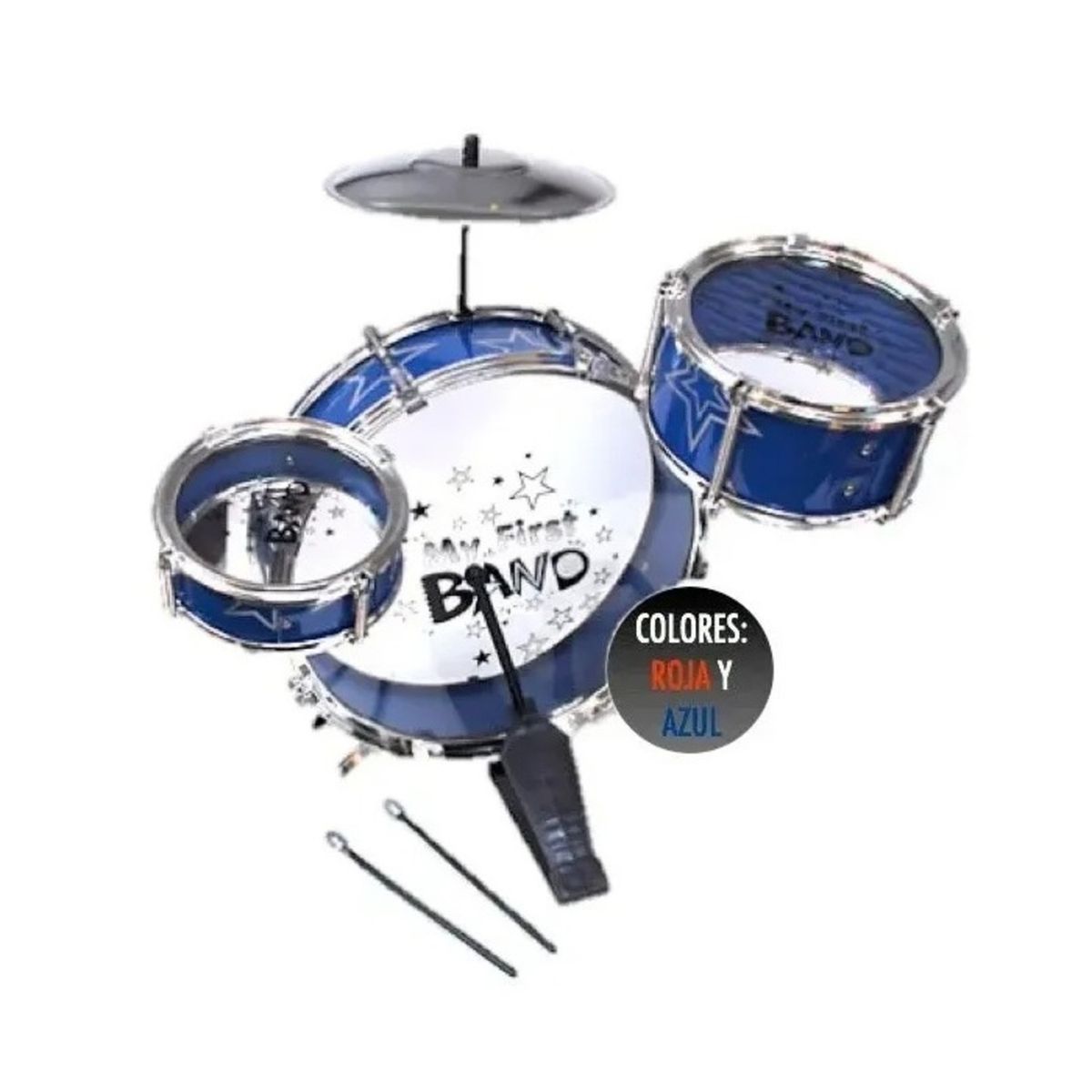 GENERICO - PACK X 3 BATERIA DE JUGUETE PARA NIÑOS BIG BAND AZUL