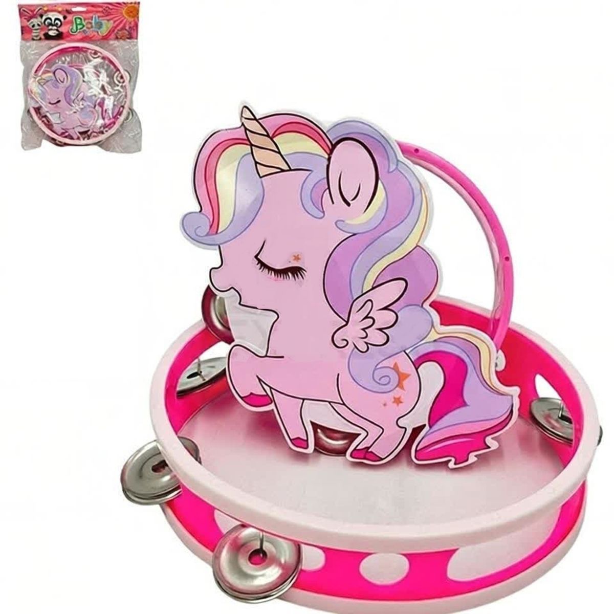 GENERICO - PACK X 3 PANDERO UNICORNIO CUTE INSTRUMENTO MUSICAL DE JUGUETE