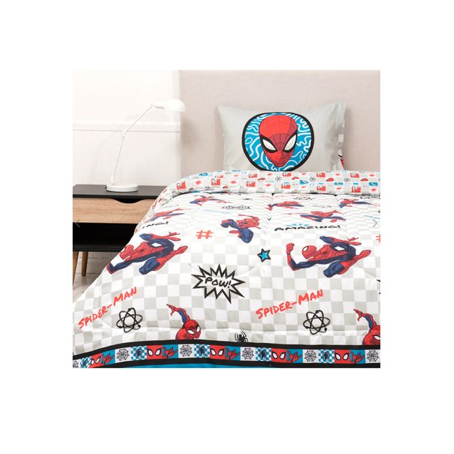 MASHINI - Plumón Cubrecama Reversible 1.5 Plaza Diseño Spiderman letras